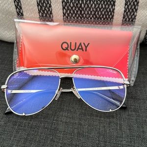 Quay Australia High Key Mini Silver Clear Blue Light Glasses